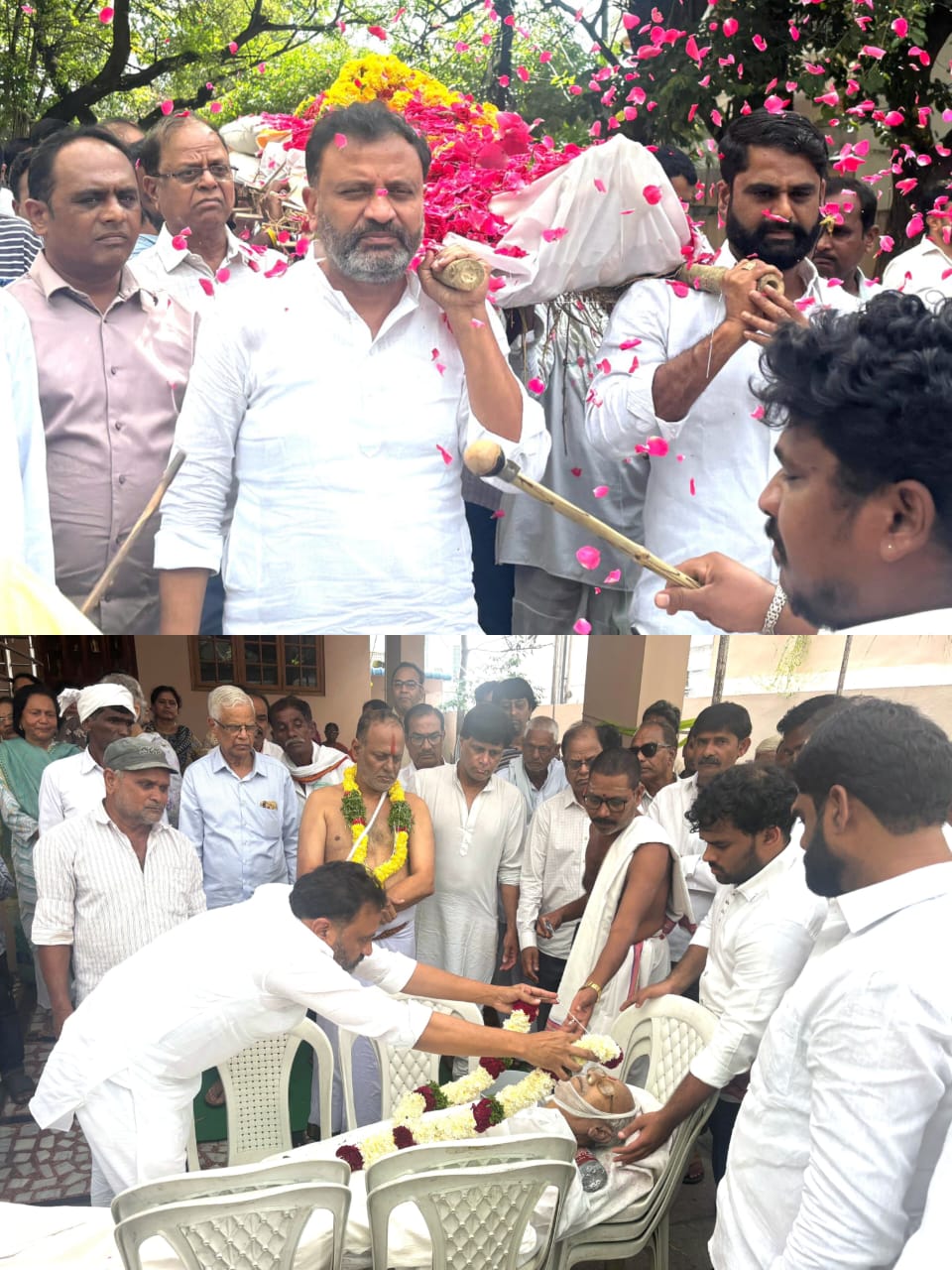 మాజీ జడ్పీటీసీ కృష్ణారెడ్డి పాడే మోసిన జుక్కల్ ఎమ్మెల్యే తోట లక్ష్మీకాంతారావు